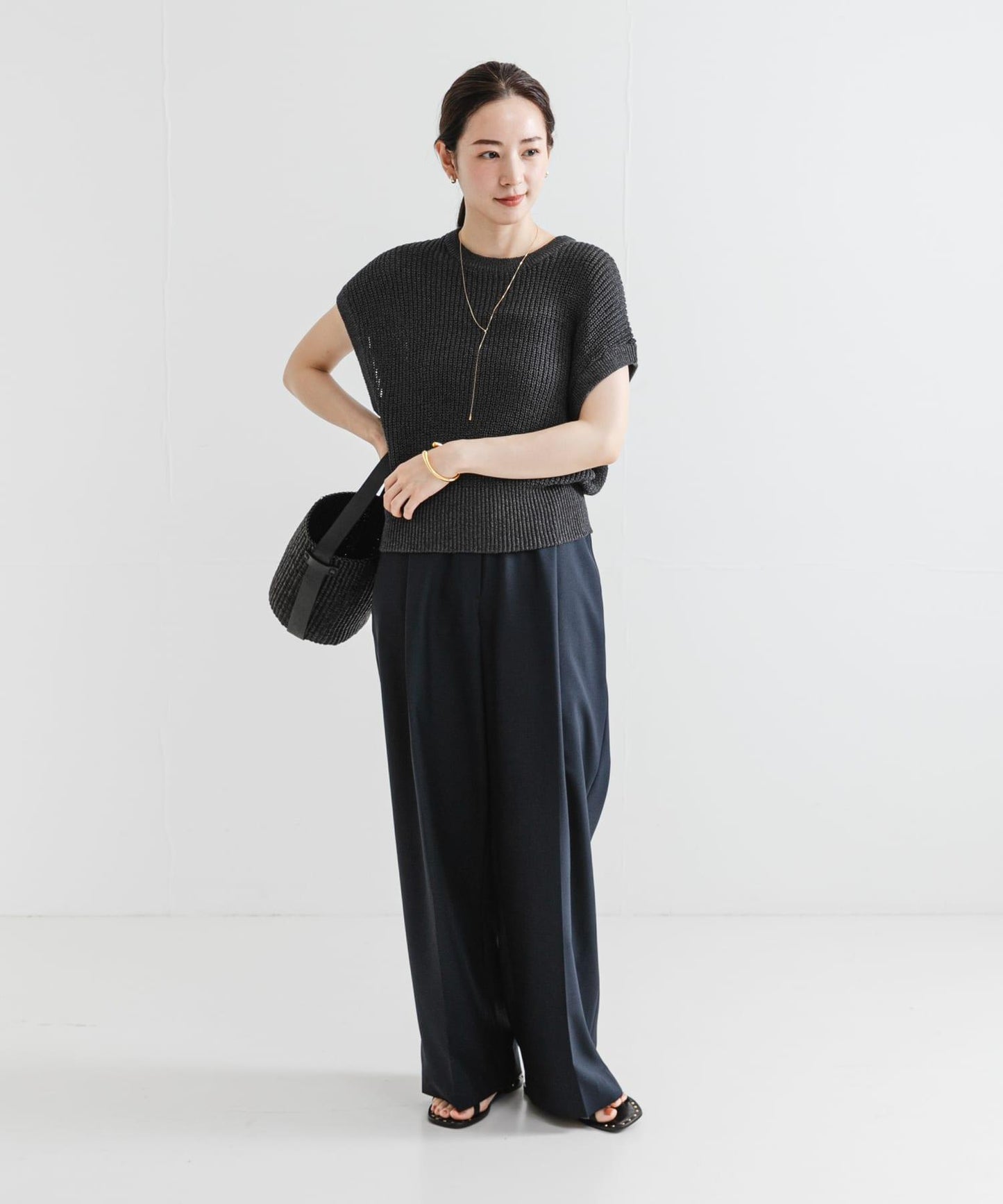 紙紗法式短袖針織衫