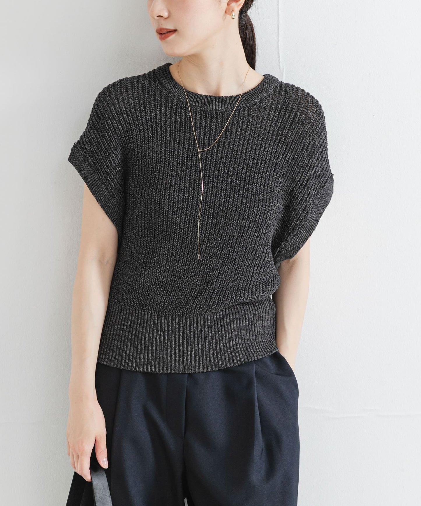 紙紗法式短袖針織衫