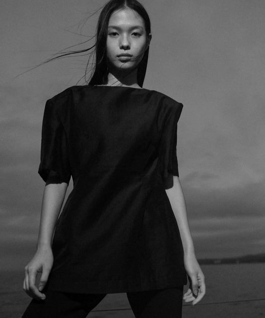 AMOMENTO 絲滑寬鬆半袖襯衫