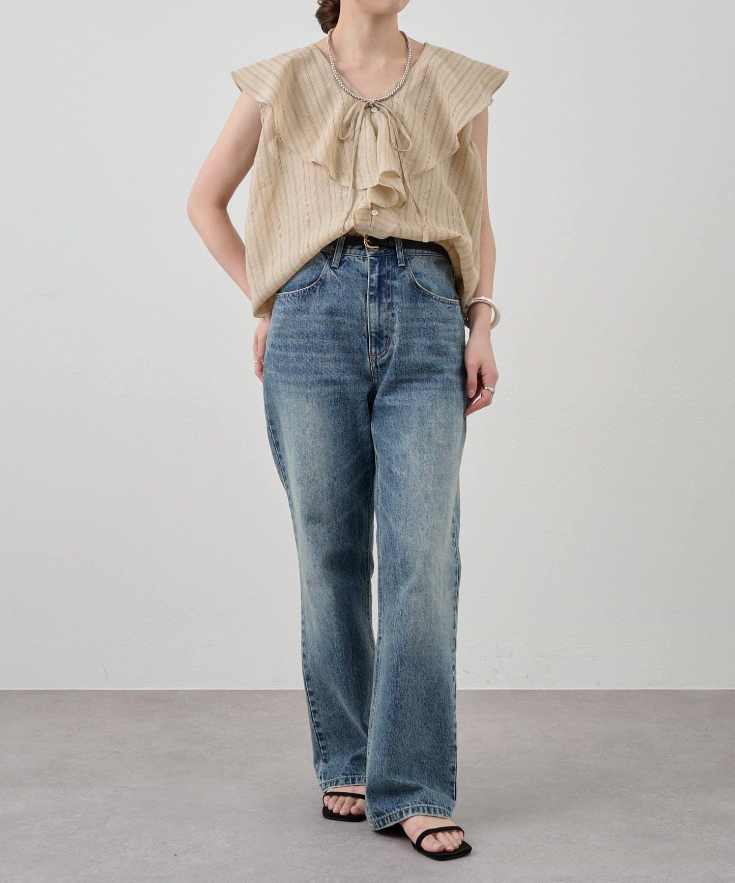 SHENERY 條紋荷葉領襯衫