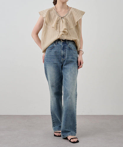 SHENERY 條紋荷葉領襯衫