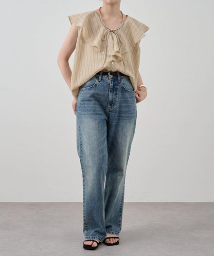 SHENERY 條紋荷葉領襯衫