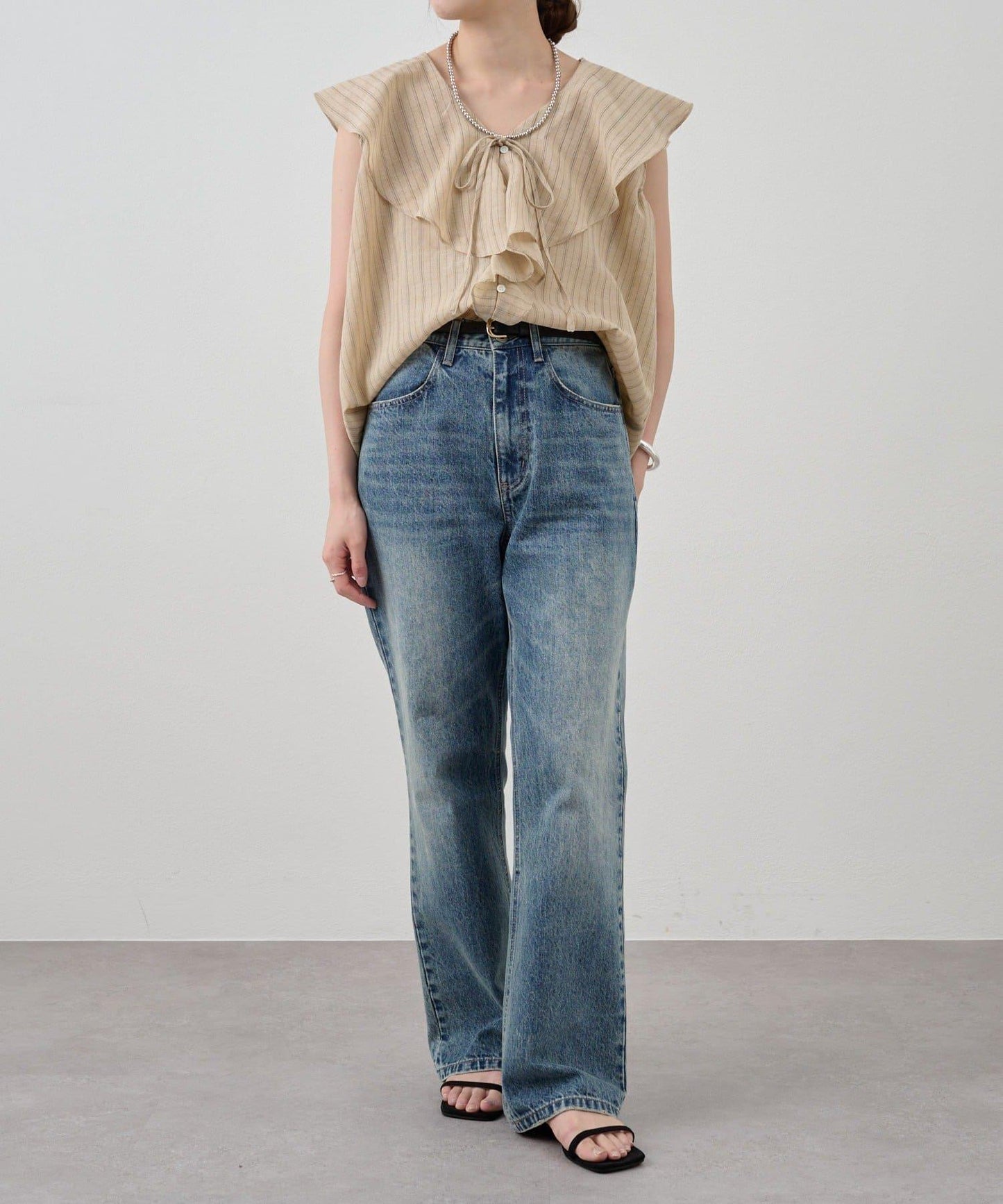 SHENERY 條紋荷葉領襯衫