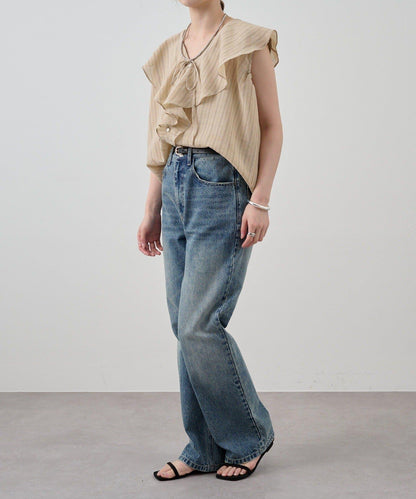 SHENERY 條紋荷葉領襯衫