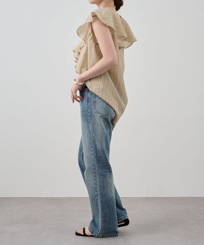 SHENERY 條紋荷葉領襯衫