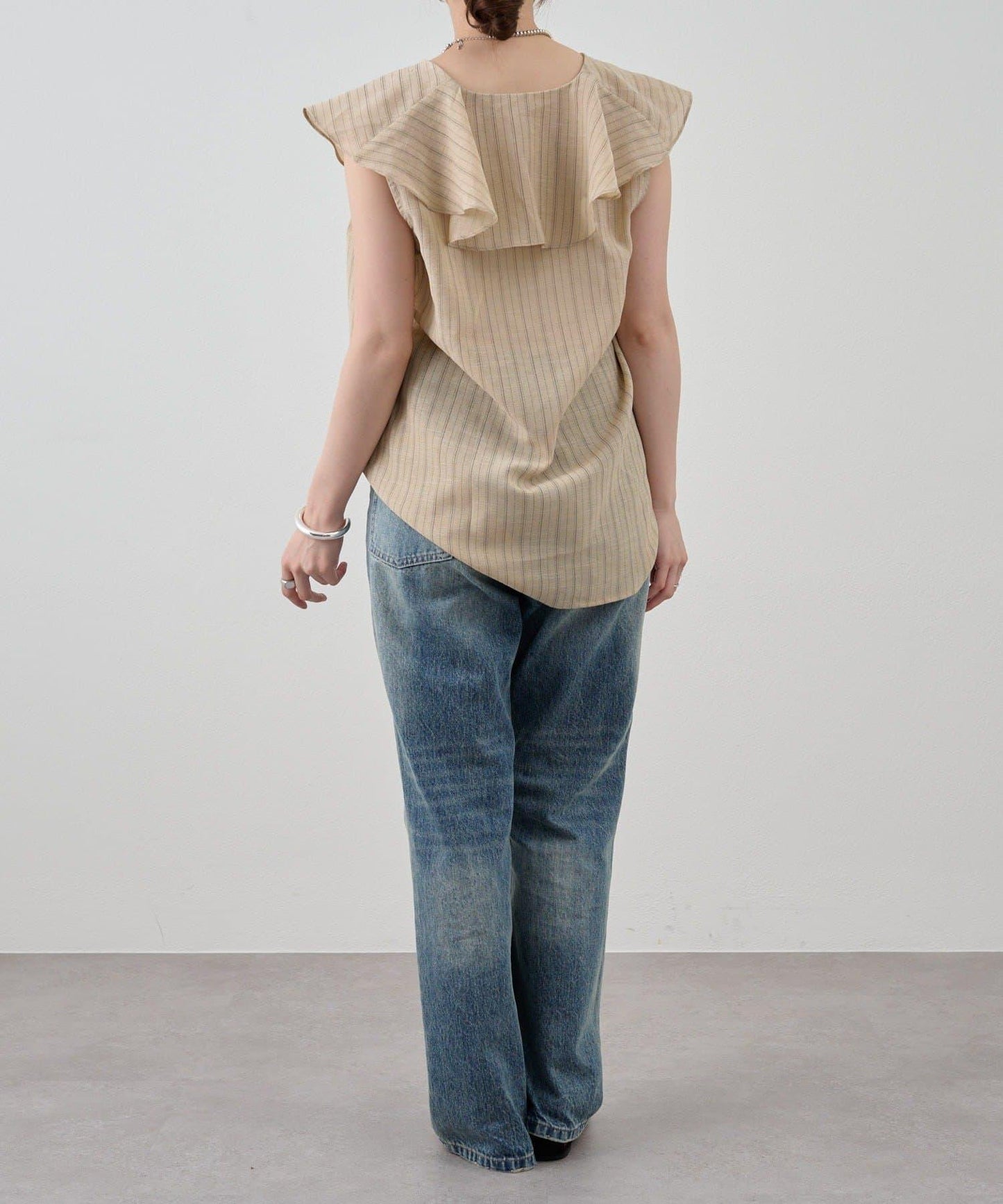 SHENERY 條紋荷葉領襯衫