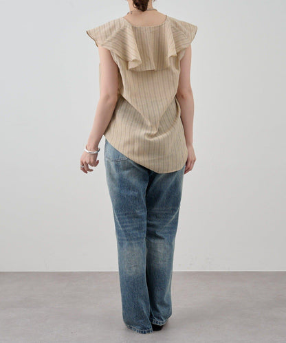 SHENERY 條紋荷葉領襯衫