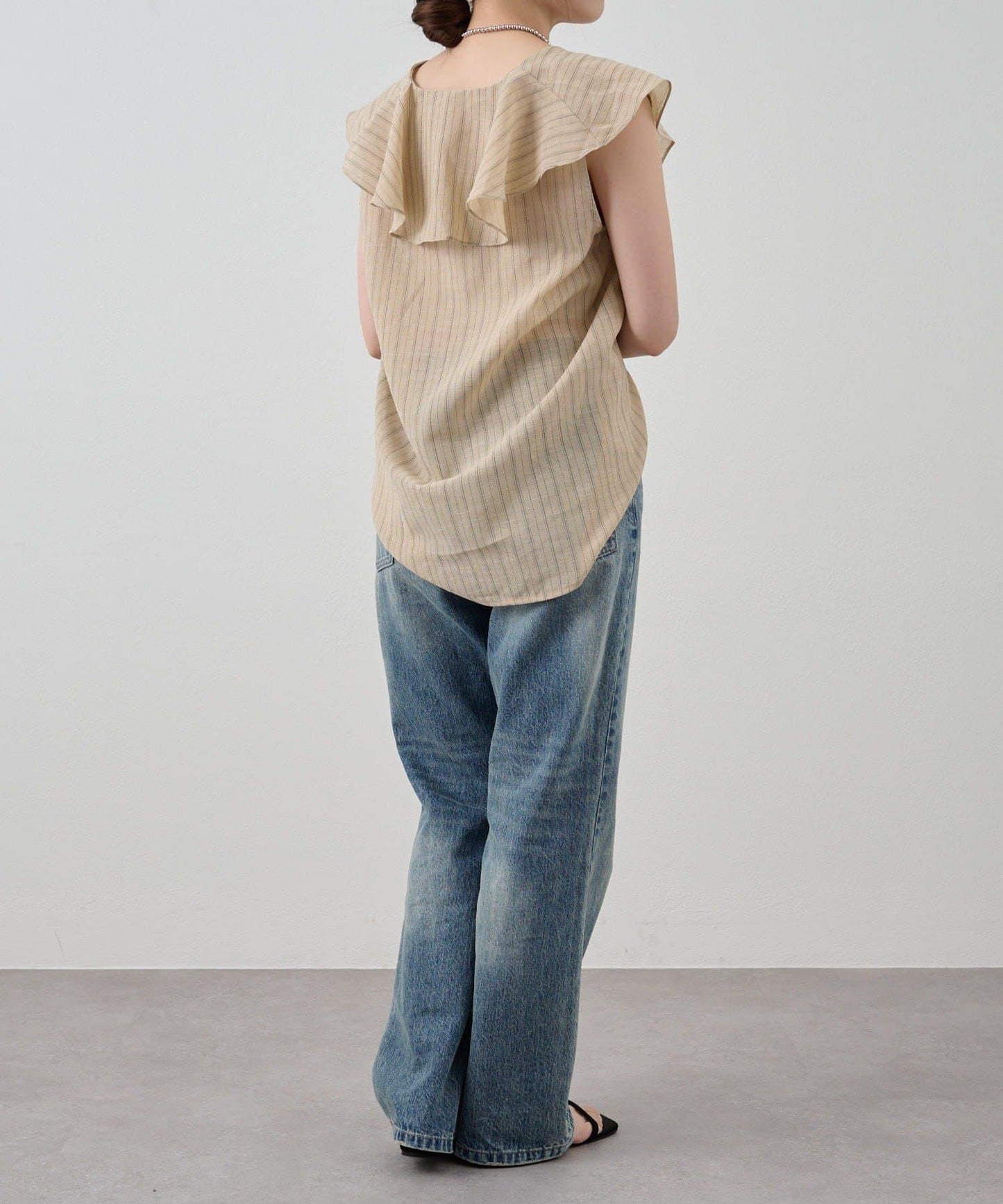 SHENERY 條紋荷葉領襯衫