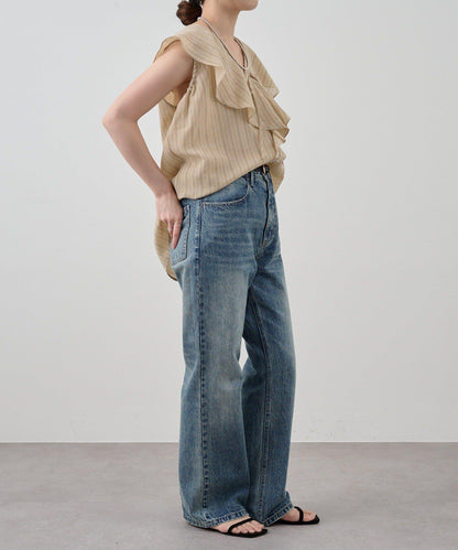 SHENERY 條紋荷葉領襯衫