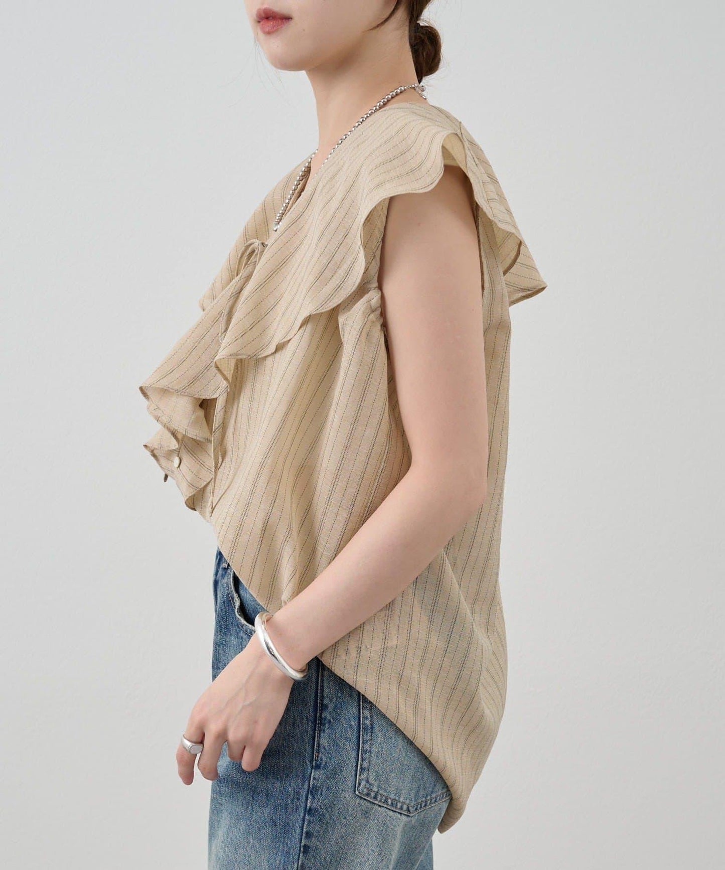 SHENERY 條紋荷葉領襯衫