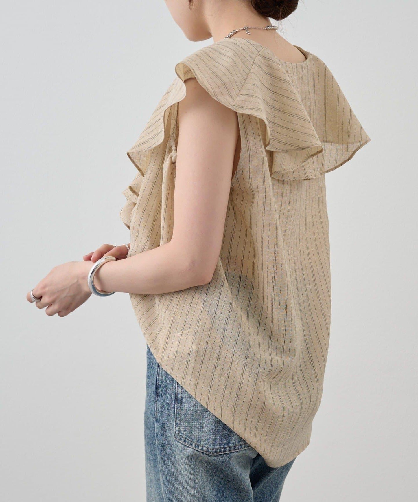 SHENERY 條紋荷葉領襯衫