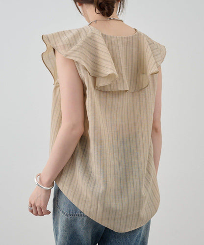 SHENERY 條紋荷葉領襯衫