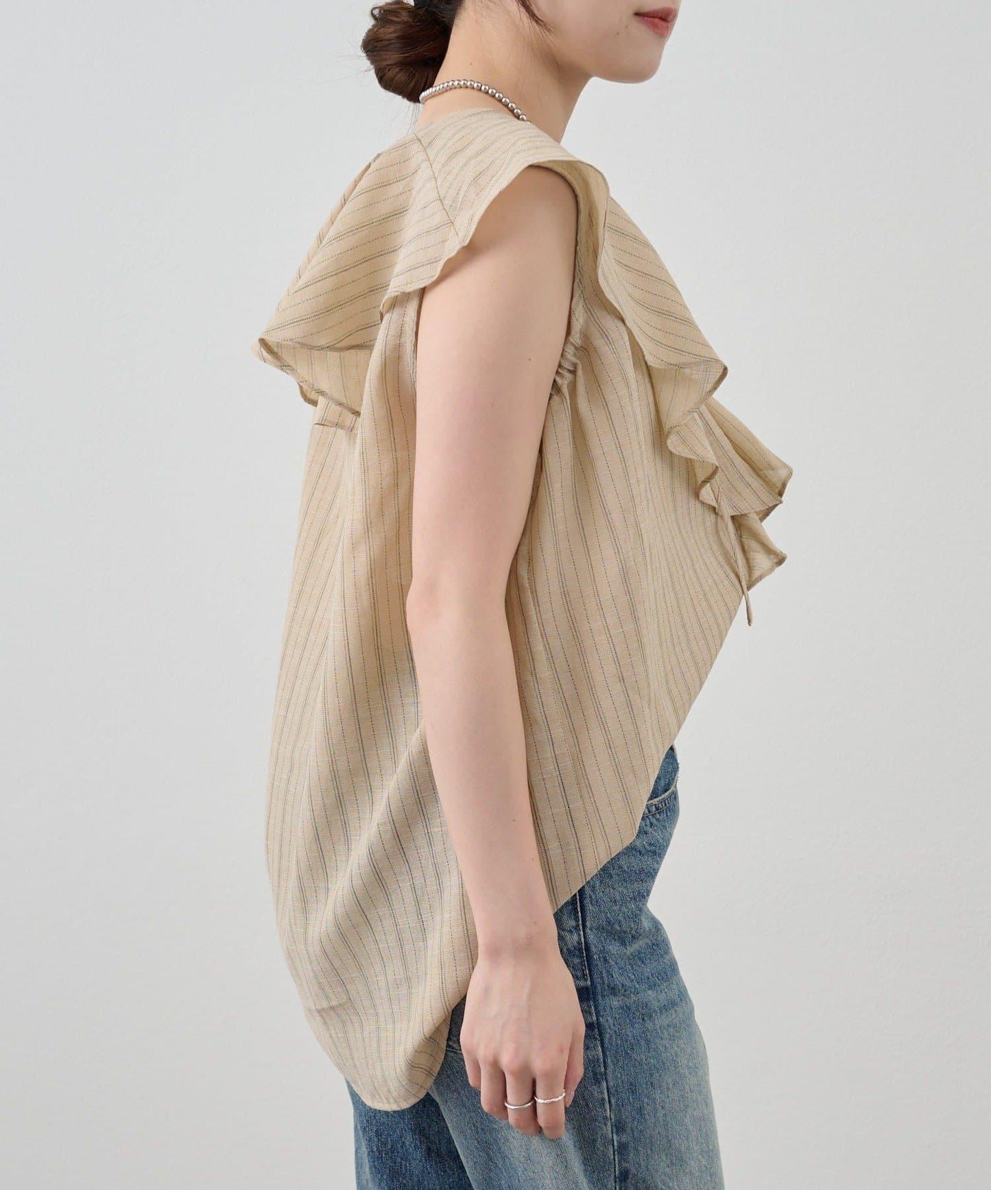 SHENERY 條紋荷葉領襯衫