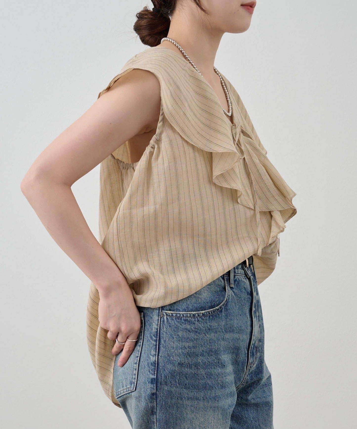 SHENERY 條紋荷葉領襯衫