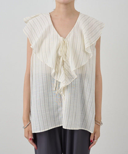 SHENERY 條紋荷葉領襯衫