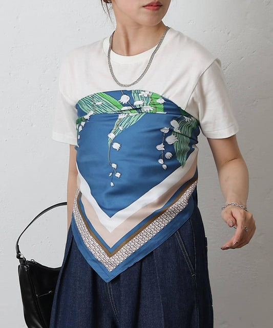 鈴蘭花圖案大方圍巾 90×90