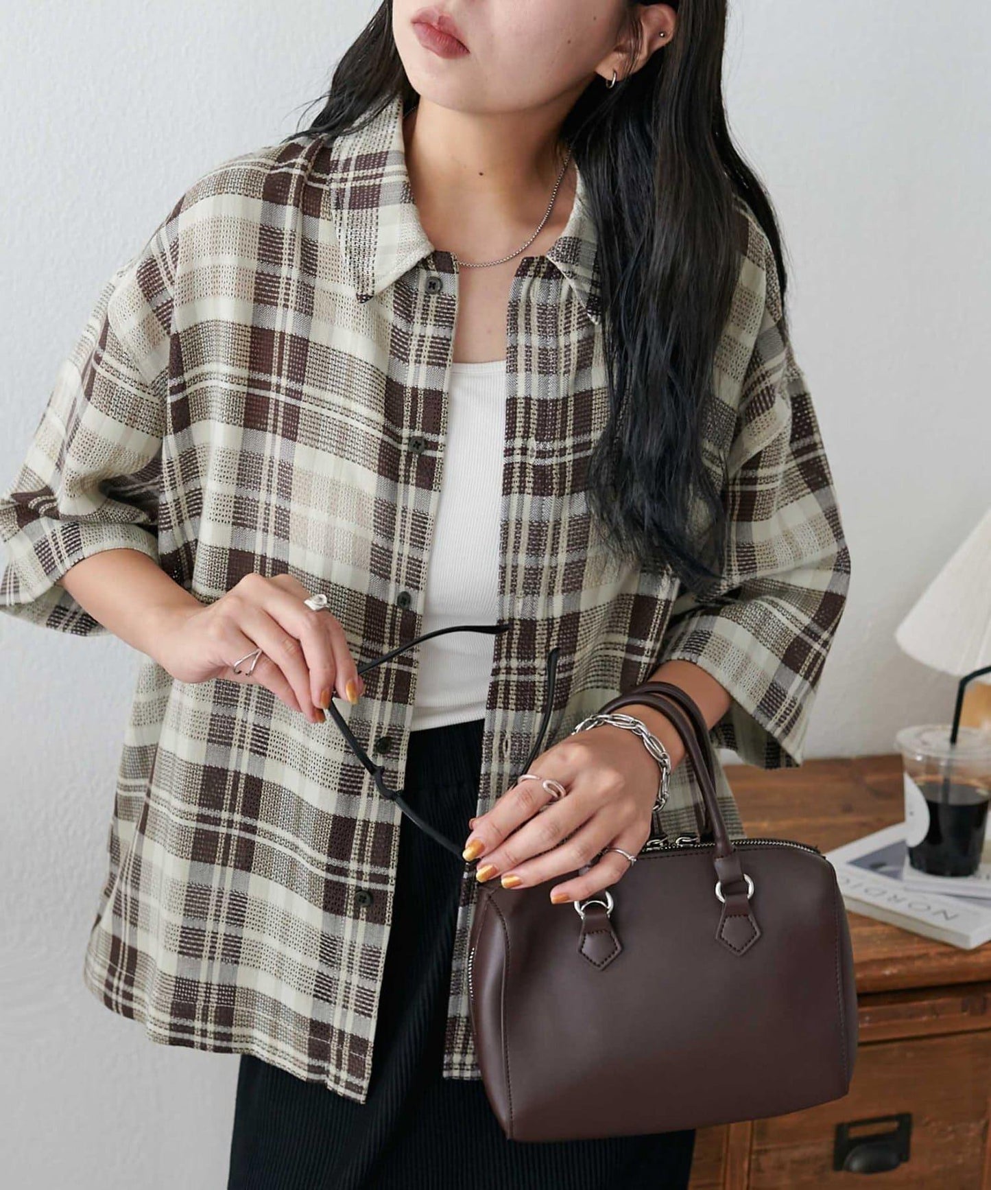 Discoat 透視網紗格紋襯衫