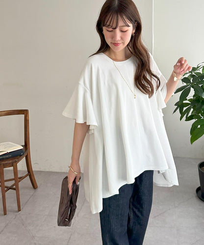 喇叭袖 前後不對稱 套頭上衣