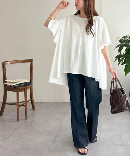 喇叭袖 前後不對稱 套頭上衣