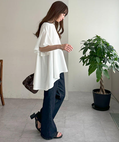 喇叭袖 前後不對稱 套頭上衣