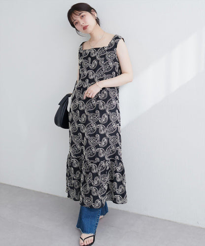 亮片刺繡無袖連衣裙