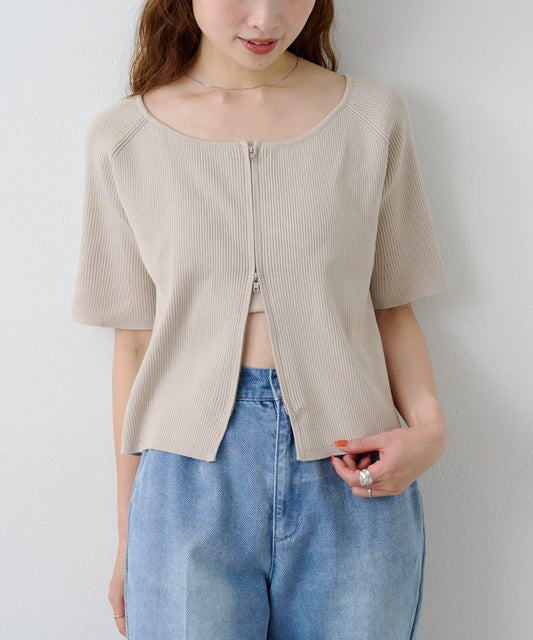 露肩設計 拉鍊 針織開衫 B款