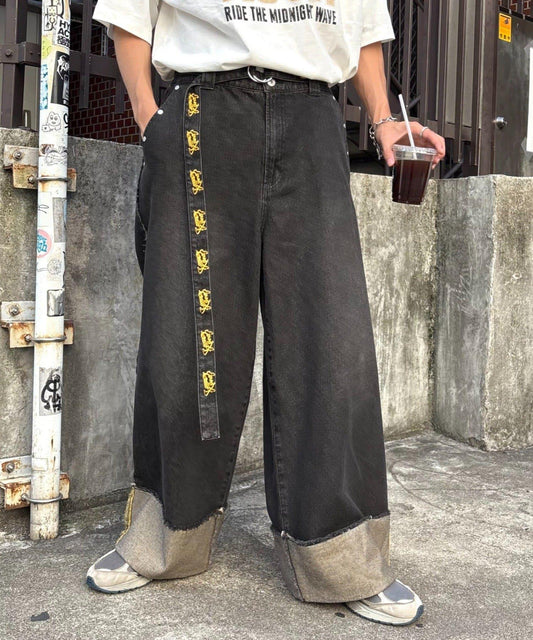 【SG】卷邊流蘇寬鬆褲