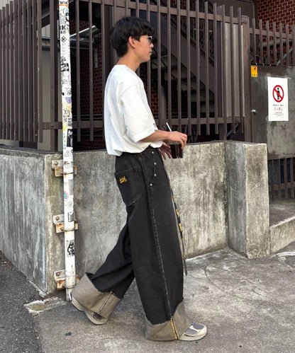 【SG】卷邊流蘇寬鬆褲