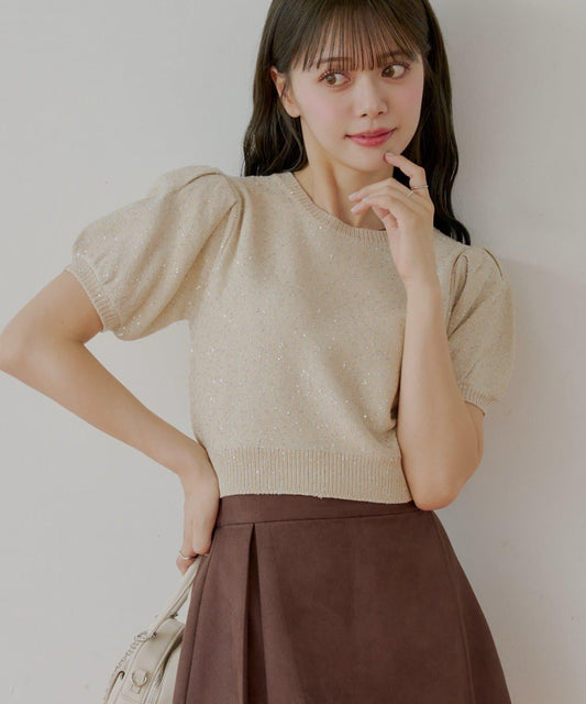 泡泡袖亮片針織衫