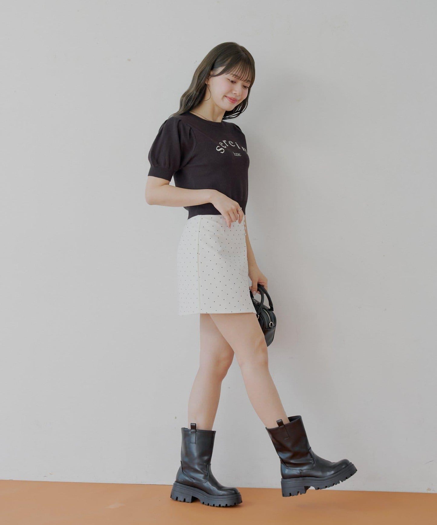 波點盒型迷你半身裙