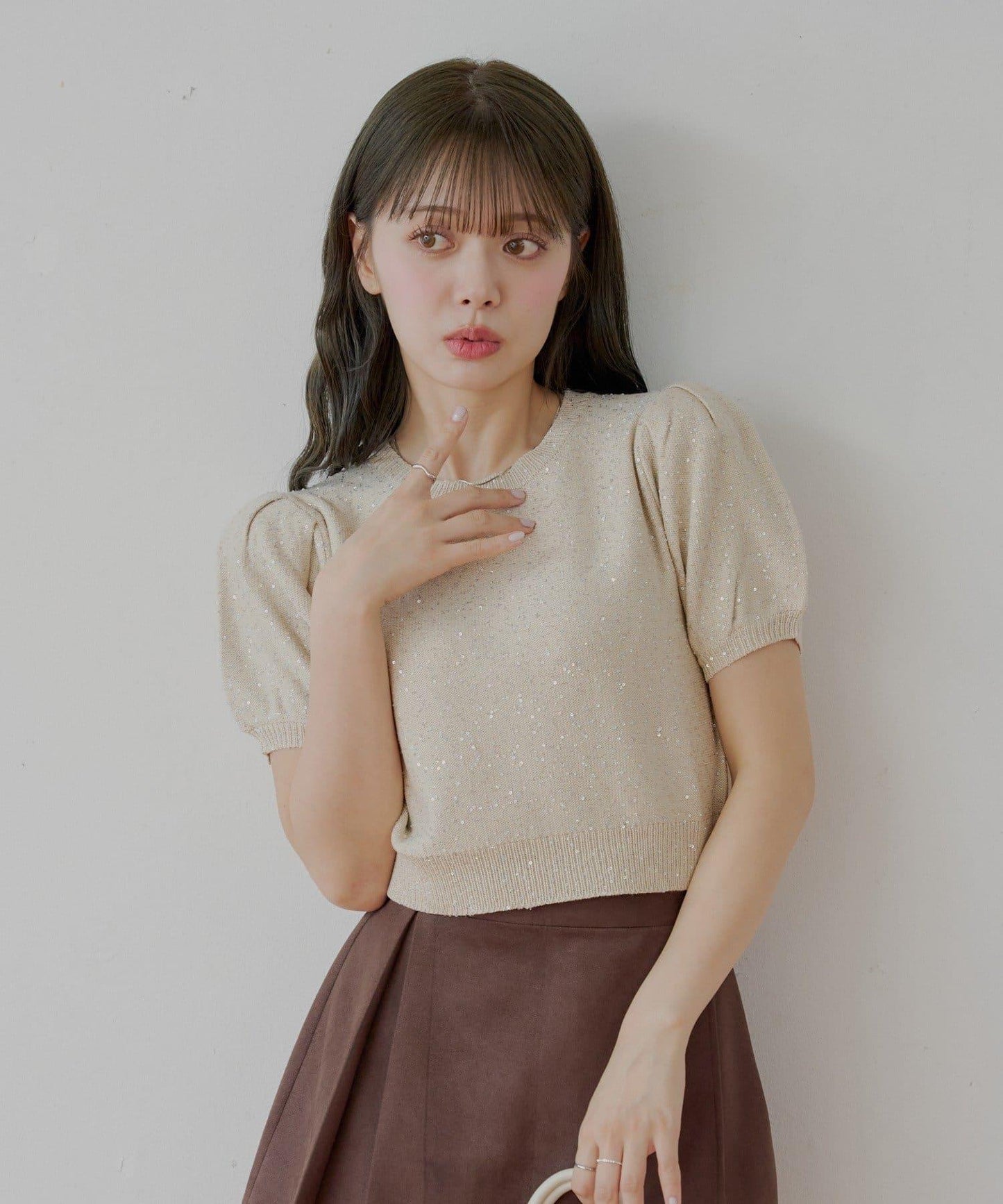 泡泡袖亮片針織衫