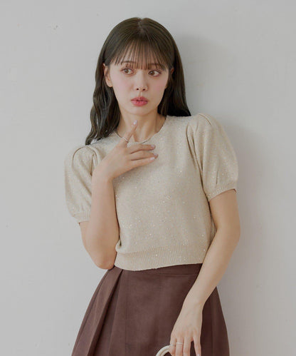 泡泡袖亮片針織衫