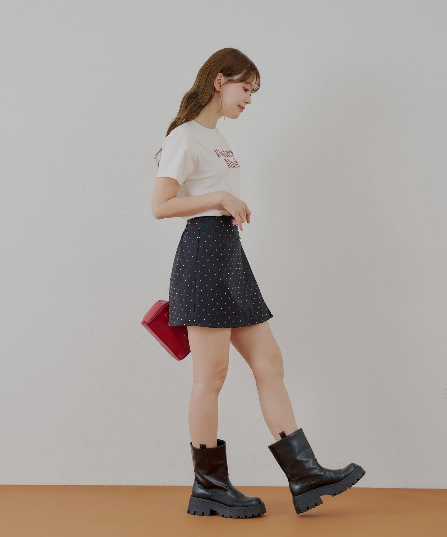 波點盒型迷你半身裙