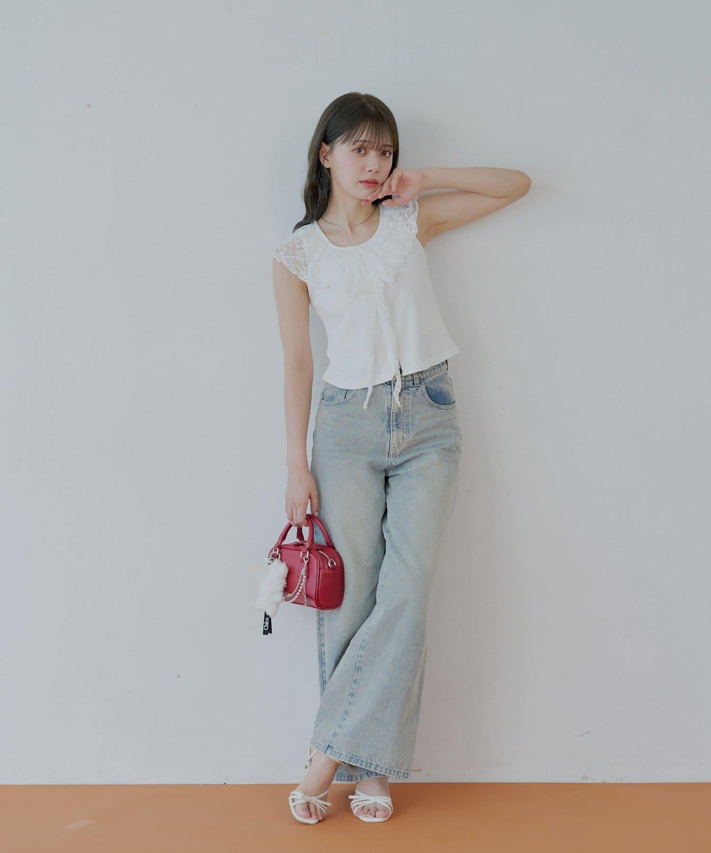 Chico 蕾絲設計 落肩無袖 羅紋T恤