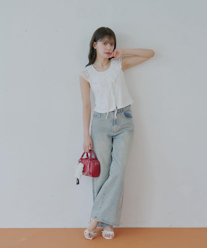 Chico 蕾絲設計 落肩無袖 羅紋T恤