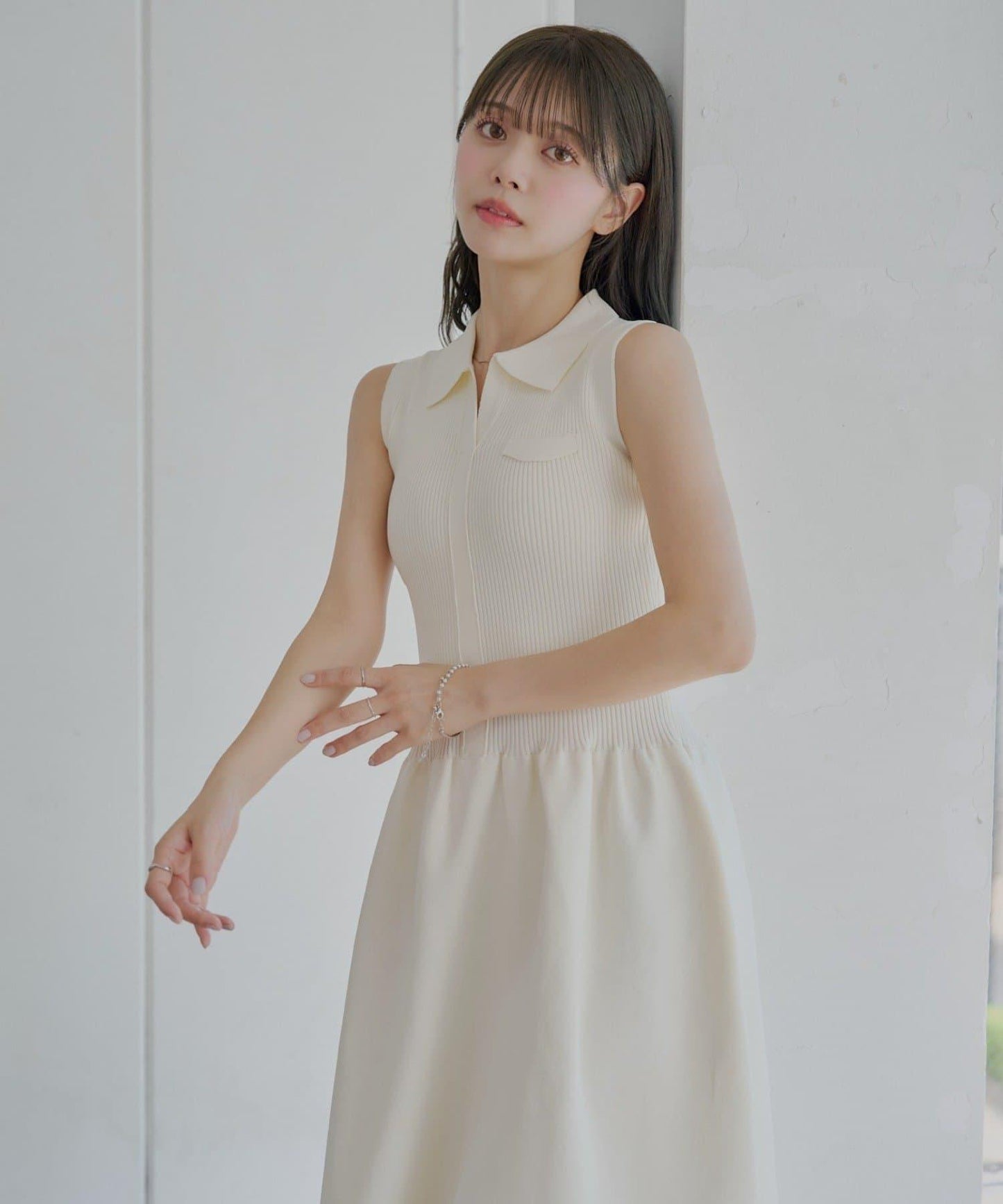 Chico 帶領拼接傘擺連衣裙