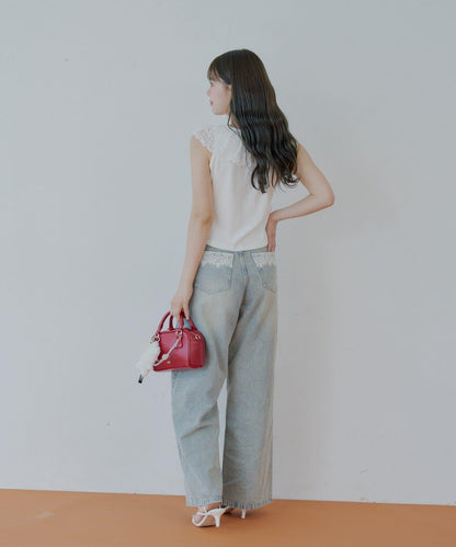 Chico 蕾絲設計 落肩無袖 羅紋T恤