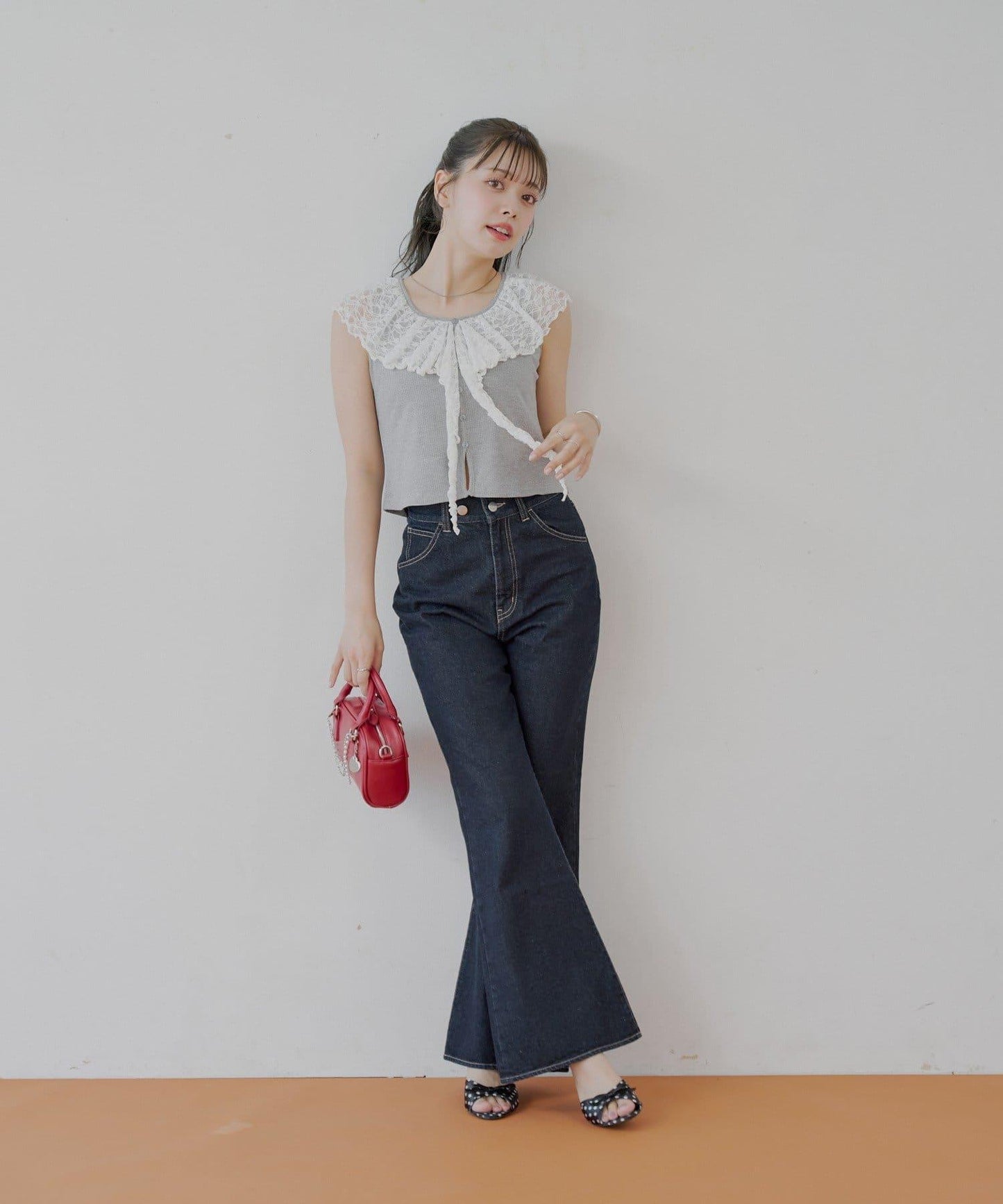 Chico 蕾絲設計 落肩無袖 羅紋T恤