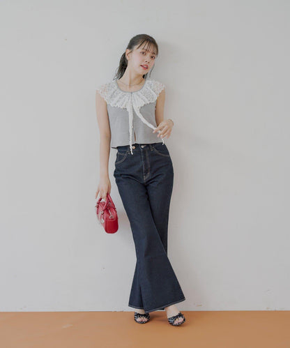 Chico 蕾絲設計 落肩無袖 羅紋T恤