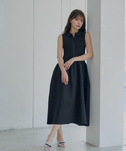 Chico 帶領拼接傘擺連衣裙