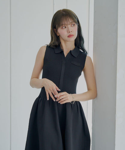 Chico 帶領拼接傘擺連衣裙