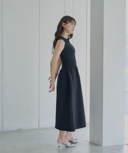 Chico 帶領拼接傘擺連衣裙