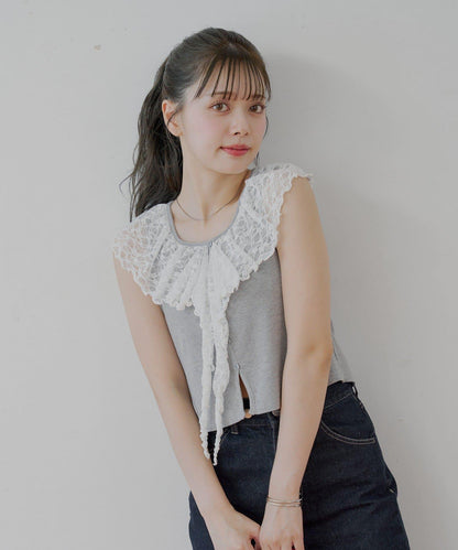 Chico 蕾絲設計 落肩無袖 羅紋T恤