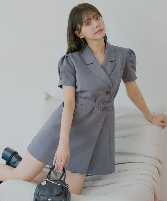 西裝雙排扣迷你連衣裙