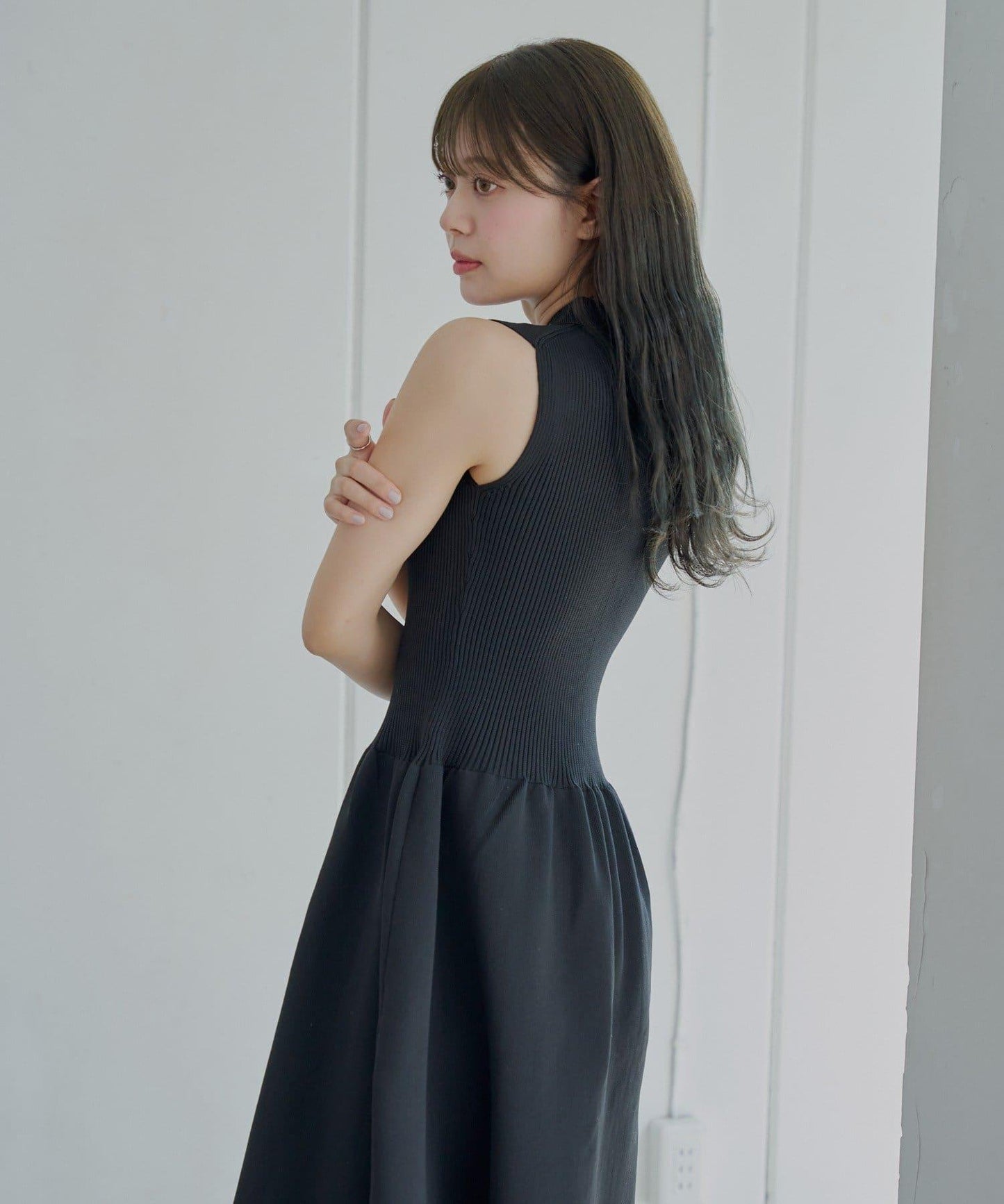 Chico 帶領拼接傘擺連衣裙