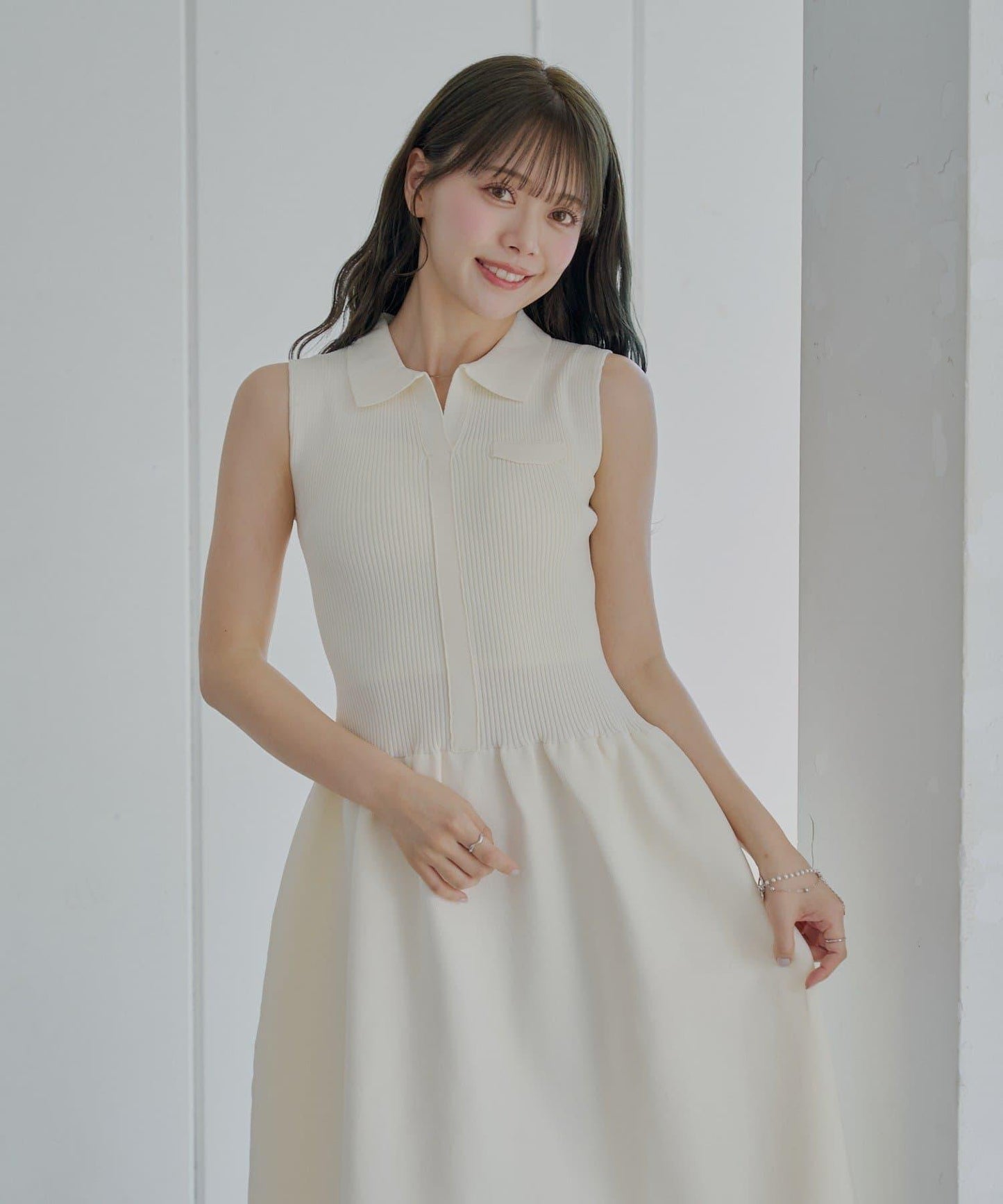 Chico 帶領拼接傘擺連衣裙