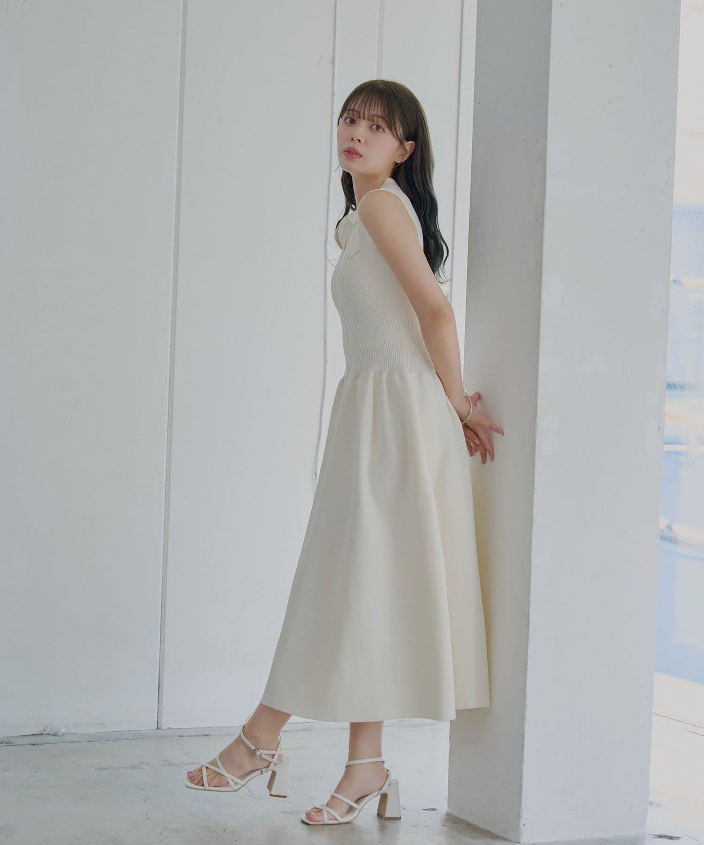 Chico 帶領拼接傘擺連衣裙