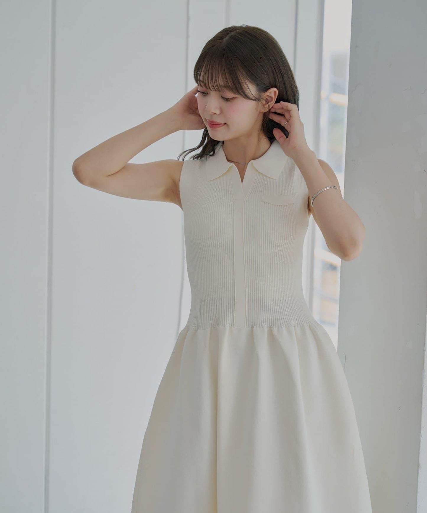 Chico 帶領拼接傘擺連衣裙