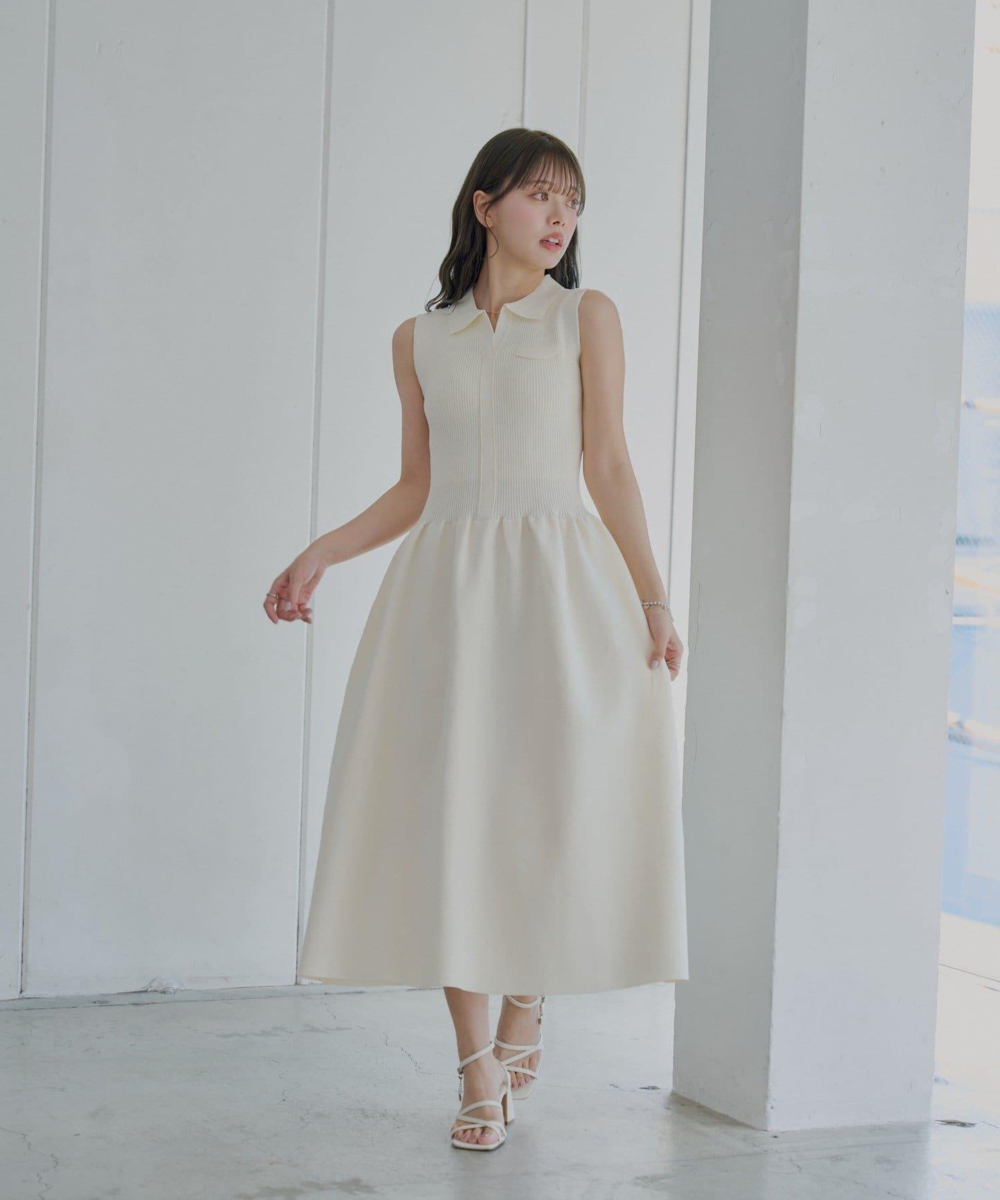 Chico 帶領拼接傘擺連衣裙