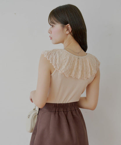 Chico 蕾絲設計 落肩無袖 羅紋T恤